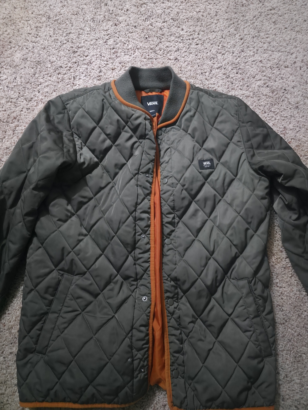 Vans Olive Green Quilted Jacket with Orange Trim